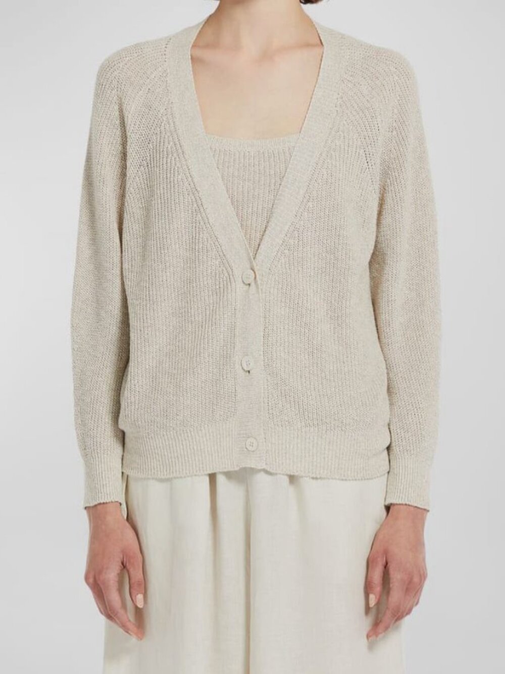 MaxMara Women's Beige Tenore Ribbed Button-Down Cardigan Sweater Size L
